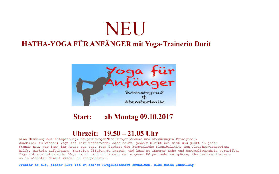 NEU im SportTreff ab 9.10.: HATHA YOGA für Anfänger